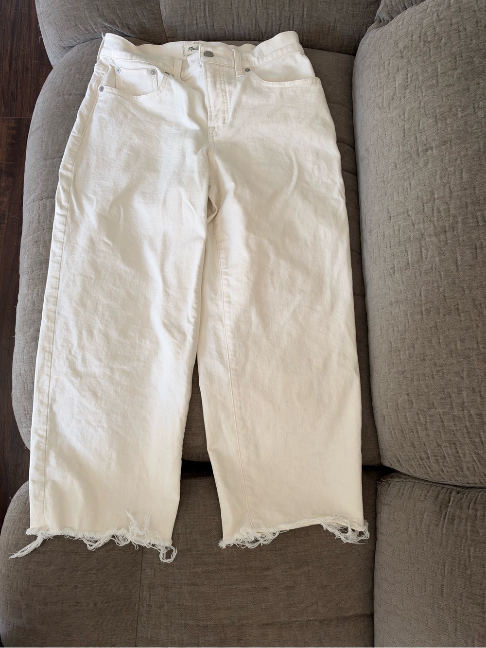 Madewell Perfect Vintage Wide Leg Crop Jeans Ivory 28P Raw Hem